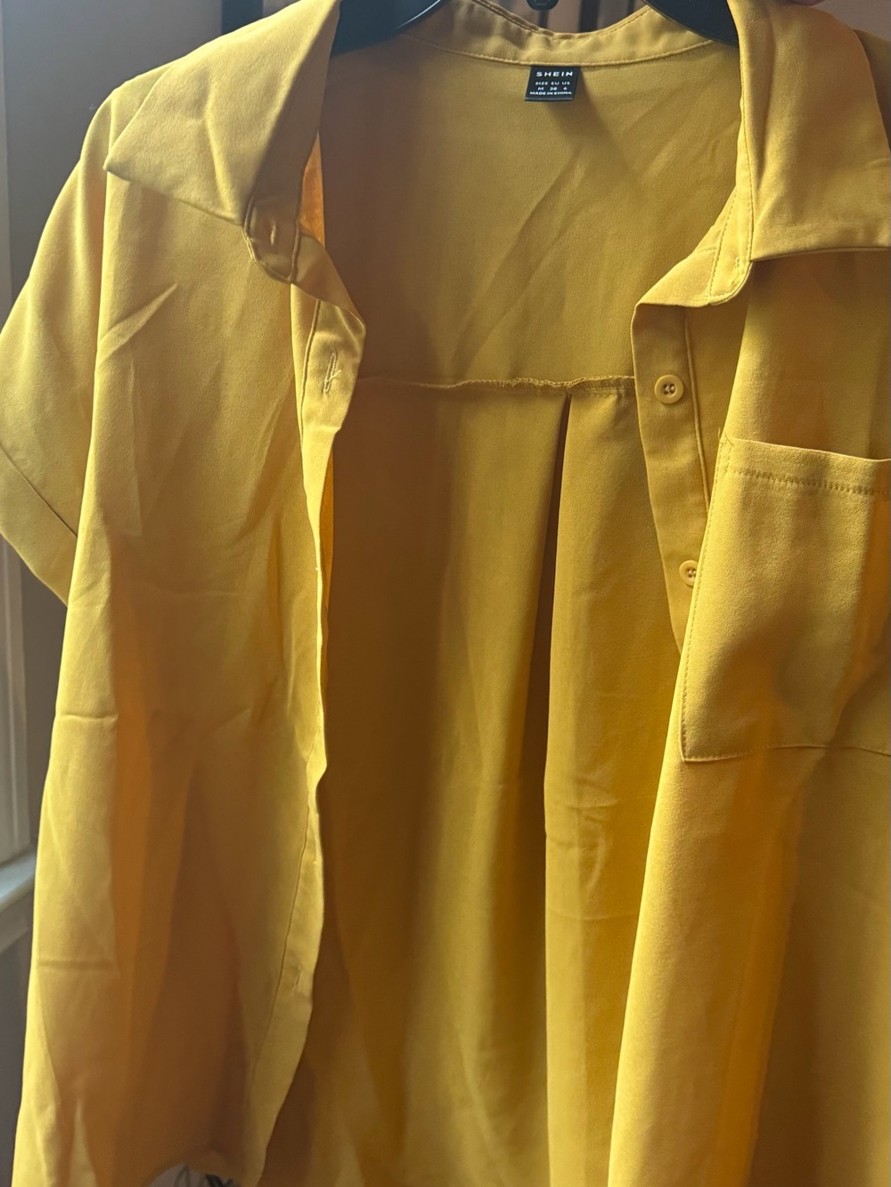SHEIN Unisex Short-Sleeve Button Shirt in Mustard Yellow